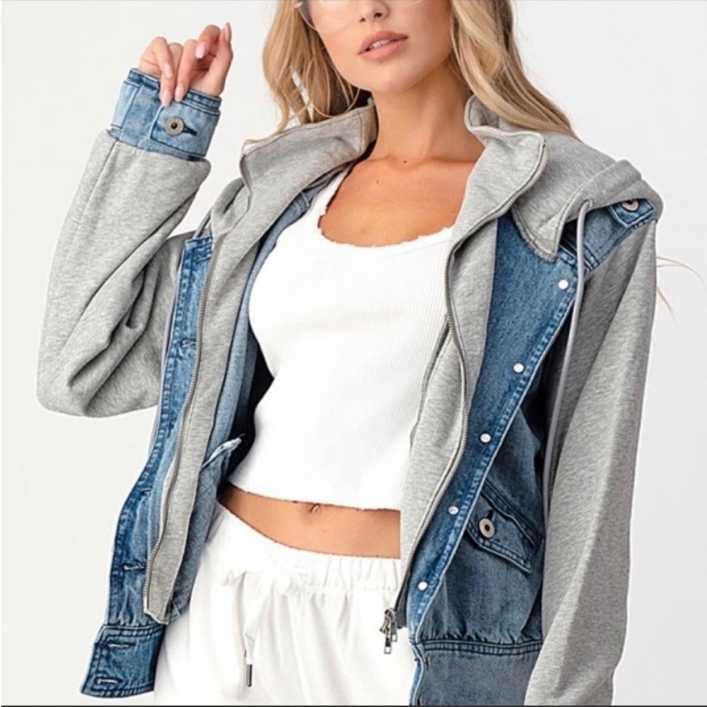 Dance & Marvel Womens Denim Mixed Material Oversized Layered Y2K Jacket size S